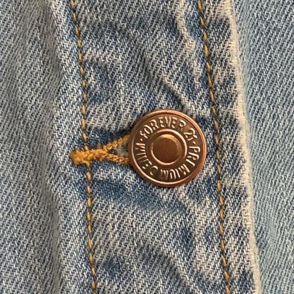 Forever 21 | Distressed Denim Blue Jean Button Down Jacket Small - Picture 7 of 14